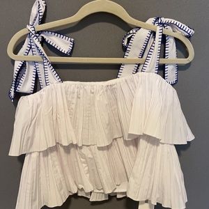 SALONI white ruffle babydoll top